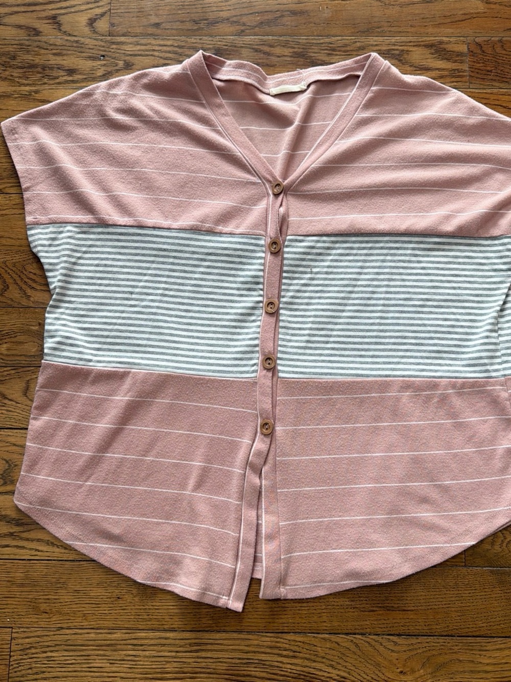Entro Pink & Gray Striped Button Front Top